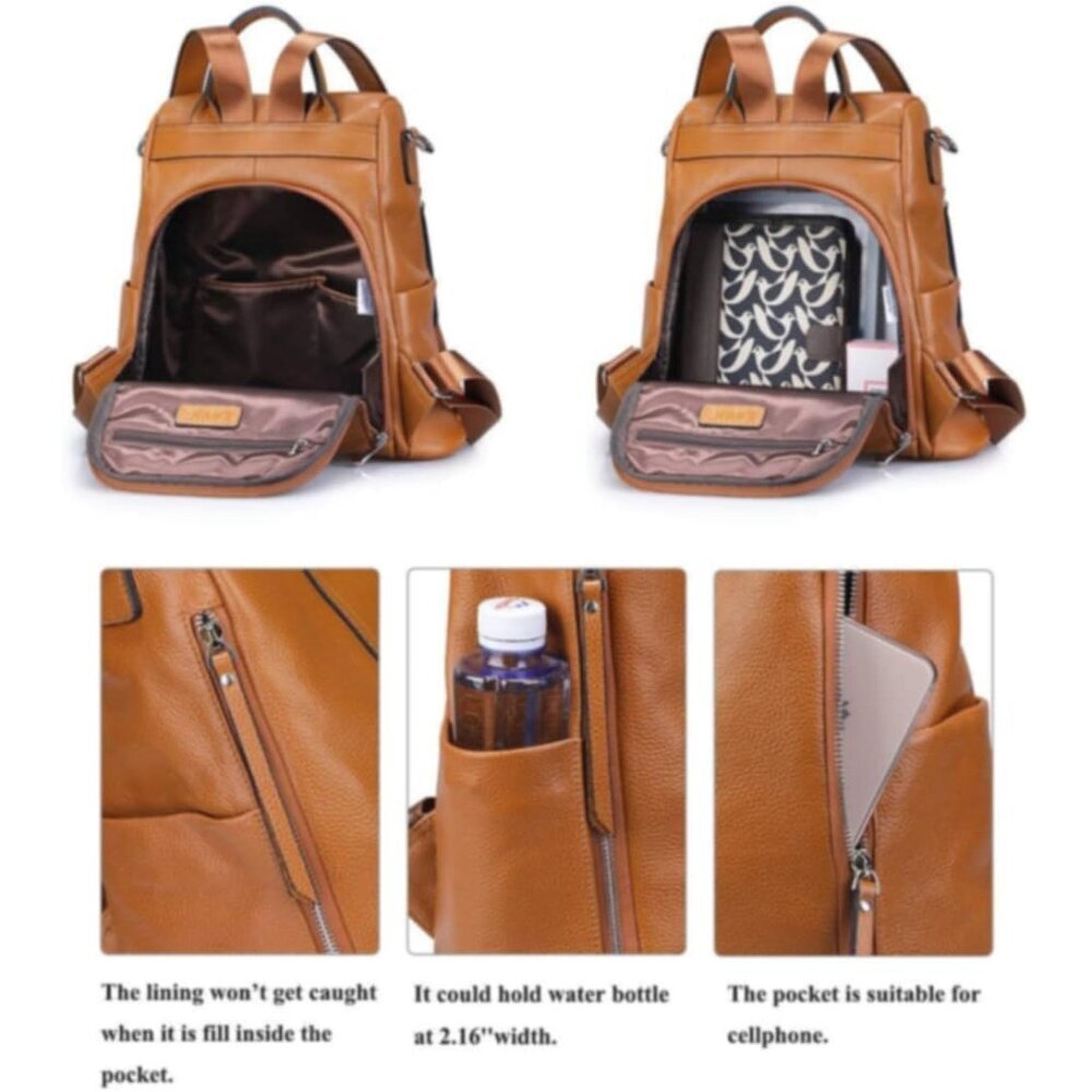 Fashionable Antitheft Leather Backpack With Multi… - image 3